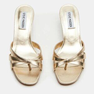 NEW Steve Madden Elegant Cary Gold Leather Slide Heeled Sandals Size 6